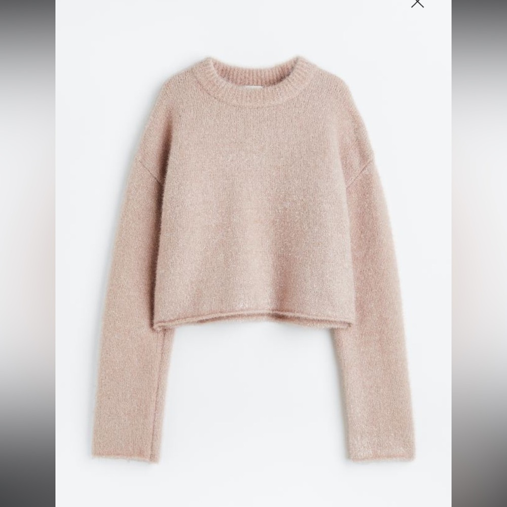 H&M pink glittery crop sweater, med, NWOT